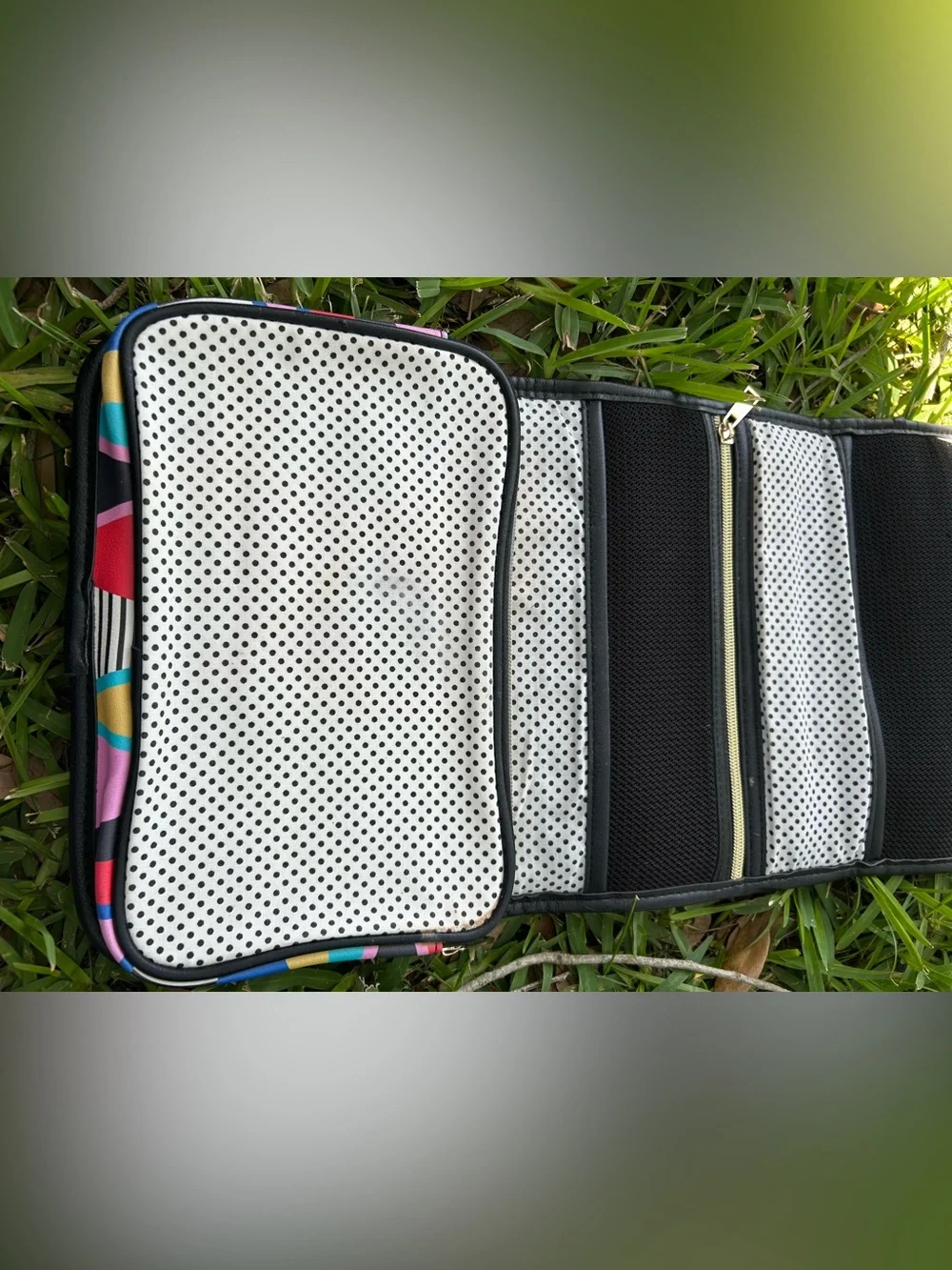 Colorful Geometric Fold-Over Hang Up Makeup Bag